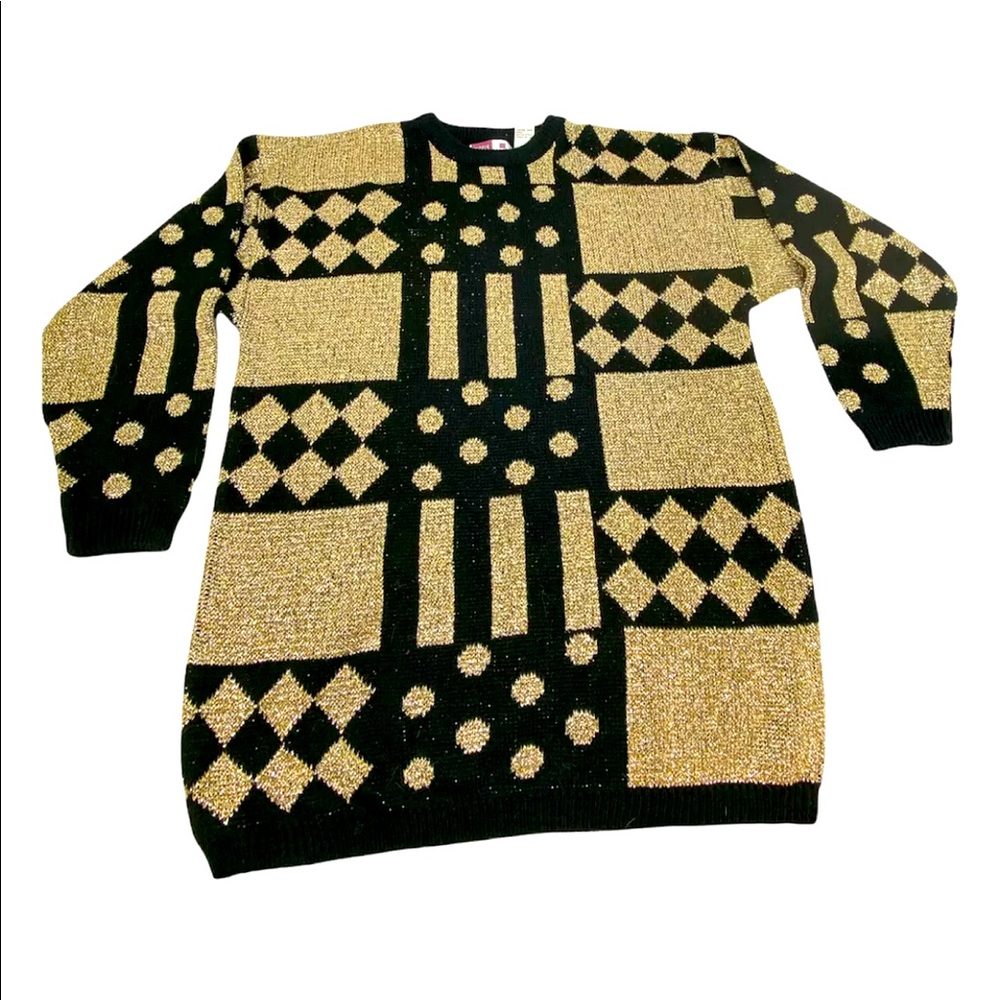 Vintage Sheridan Square Women’s Metallic Sweater 90’s Sz 20W Black/Gold